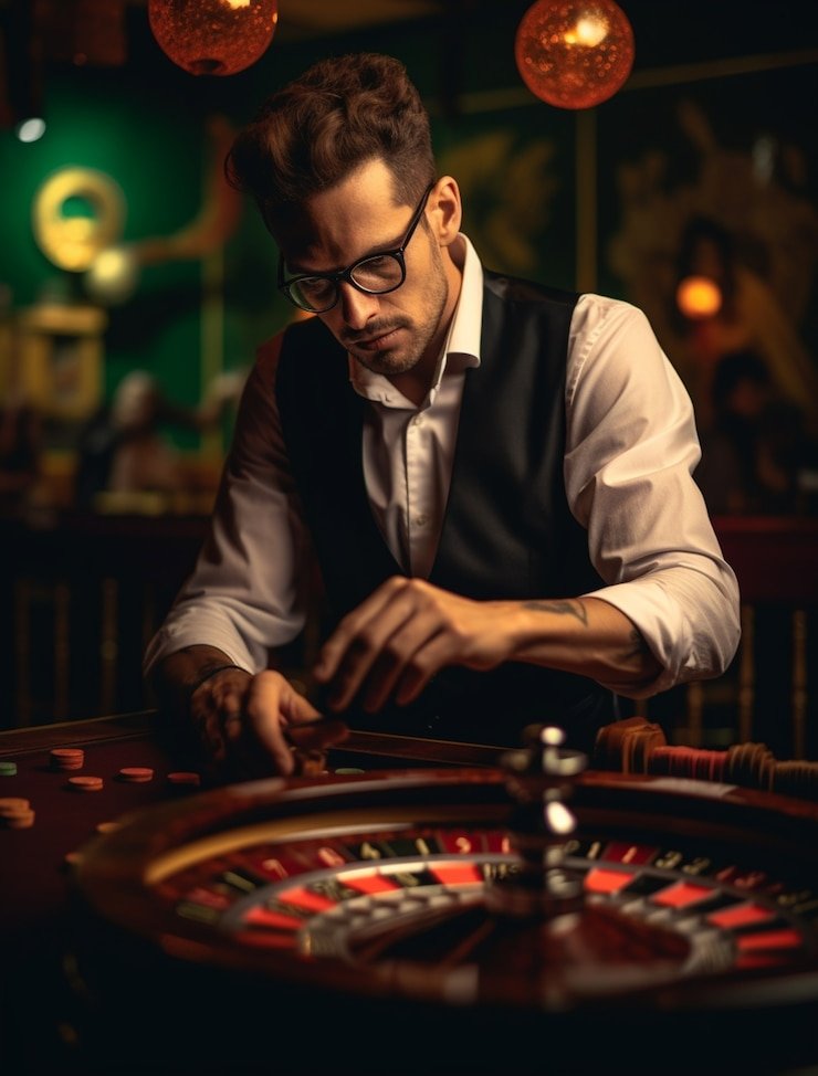Tampilan permainan kasino langsung dengan meja blackjack dan roulette